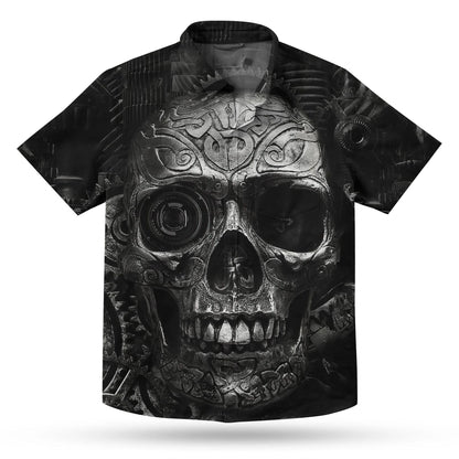 Awesome Mechanic Black Skull All Over Design Hawaiian Shirt, Hawaiian Shirt Gift, Christmas Gift