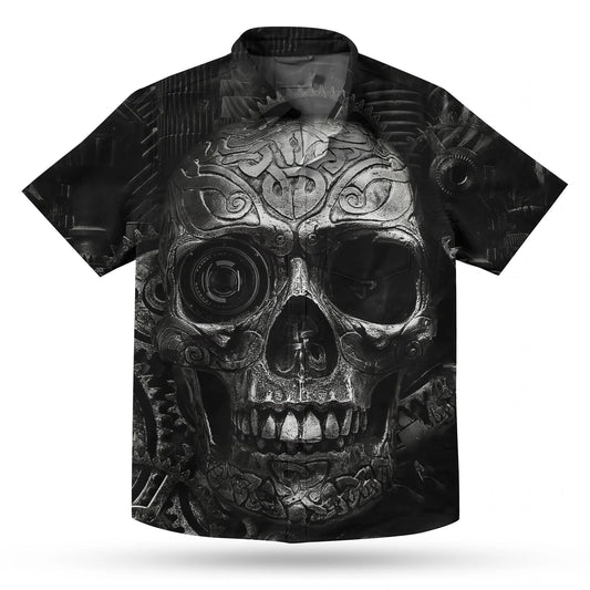 Awesome Mechanic Black Skull All Over Design Hawaiian Shirt, Hawaiian Shirt Gift, Christmas Gift