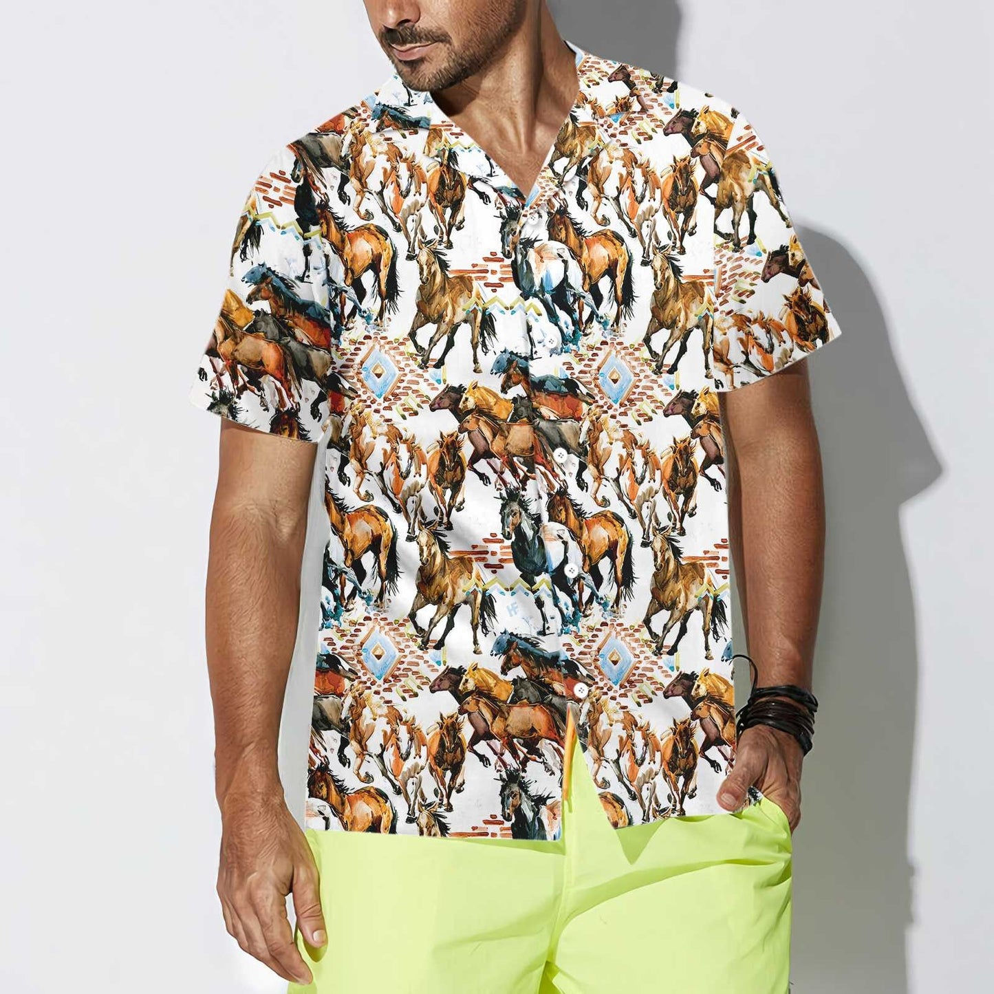 Cool Running Wild Horse With Tribal Texture Hawaiian Shirt, Hawaiian Shirt Gift, Christmas Gift