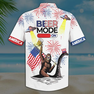 Beer Mode On Bigfoot Ufo White Theme Hawaiian Shirt, Hawaiian Shirt Gift, Christmas Gift