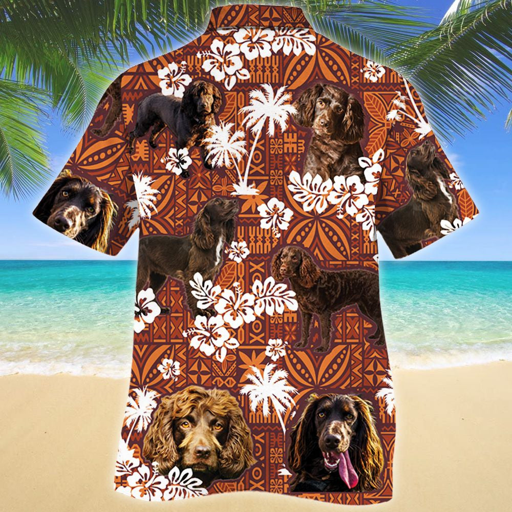 Playful Boykin Spaniel Dog On Red Tribal Pattern Hawaiian Shirt, Hawaiian Shirt Gift, Christmas Gift