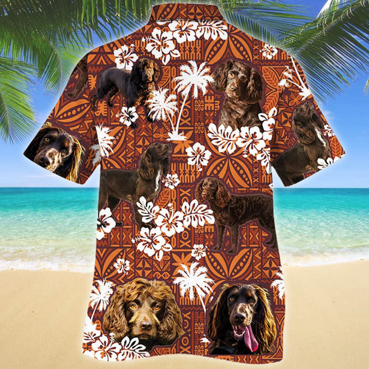 Playful Boykin Spaniel Dog On Red Tribal Pattern Hawaiian Shirt, Hawaiian Shirt Gift, Christmas Gift