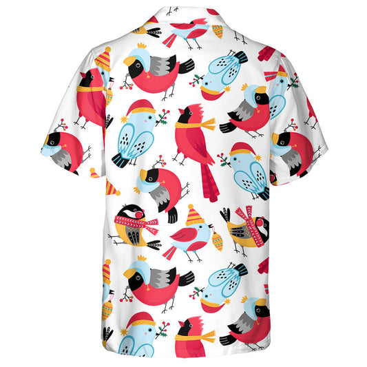 Watercolor Little Red Cardinal Christmas Birds In Hats Hawaiian Shirt, Hawaiian Shirt Gift, Christmas Gift