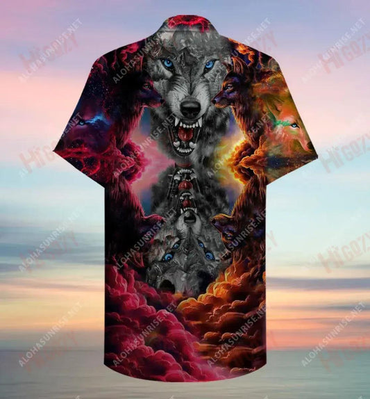 Amazing Colorful Wolf Unisex Hawaiian Shirt Ocean Short Sleeve Hawaiian Crazy Shirts Hawaiian Shirt, Hawaiian Shirt Christmas Gift