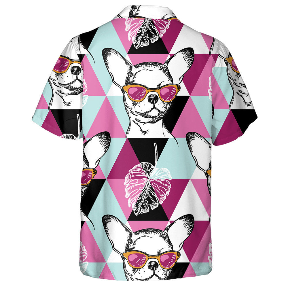 Chihuahua Dog In Pink Glasses With Pink Triangles Hawaiian Shirt, Hawaiian Shirt Gift, Christmas Gift