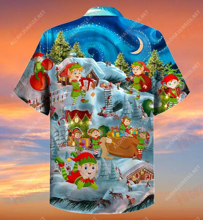 Elves On The Tree Christmas Short Hawaiian Shirt Vacation Aloha Shirt Best Hawaiian Shirts Funny Hawaiian Shirts, Hawaiian Shirt Gift, Christmas Gift