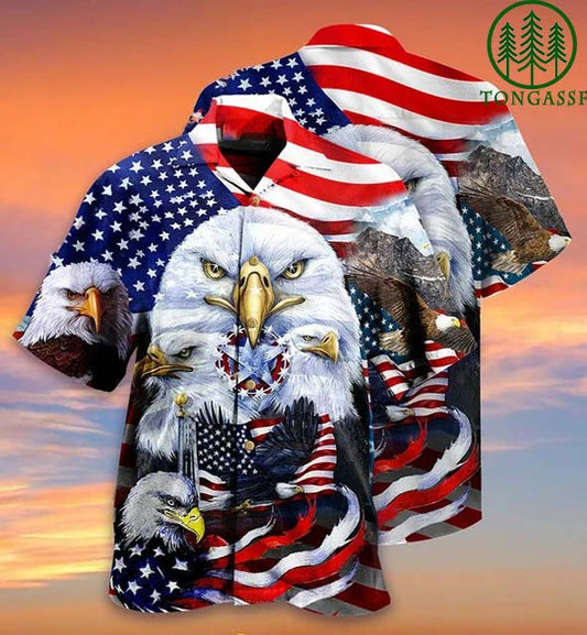 American Eagle and flag Hawaiian Shirt, Hawaiian Shirt Gift, Christmas Gift