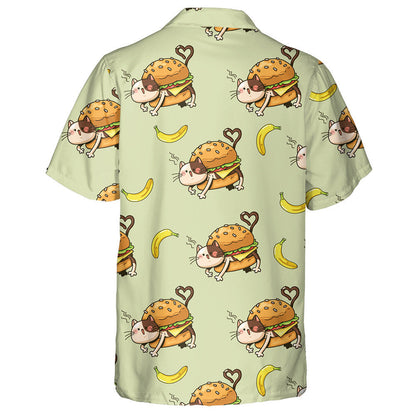 Cat Hamburger And Banana Cartoon On Green Background Hawaiian Shirt, Hawaiian Shirt Gift, Christmas Gift