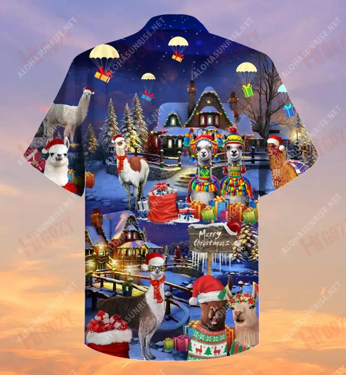 Fa La La Llama Merry Christmas Short Hawaiian Shirt Summer Aloha Shirt Hawaiian Crazy Shirts Hawaiian Shirt Pattern, Hawaiian Shirt Gift, Christmas Gift