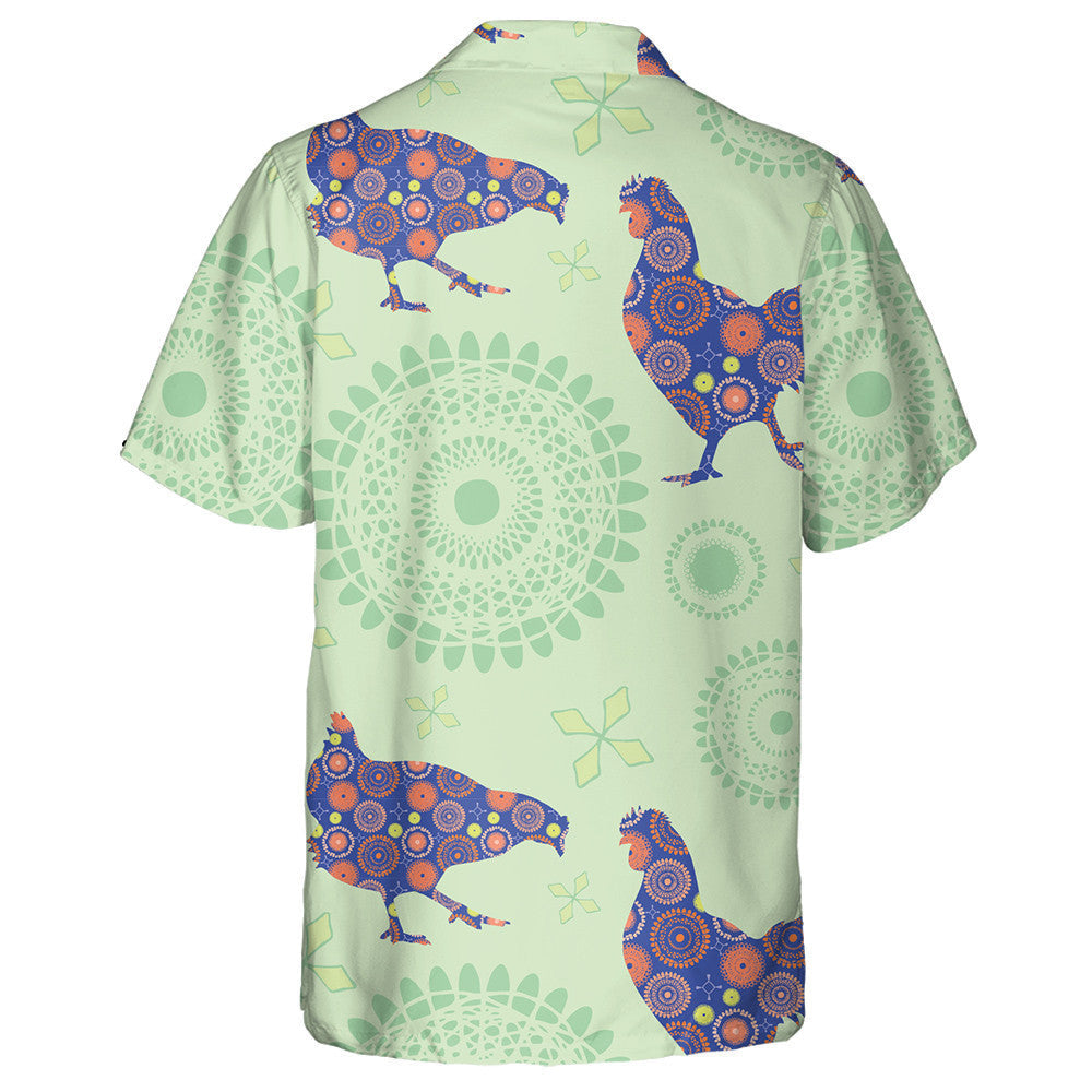 Chickens On The Background Of Geometric Hawaiian Shirt, Hawaiian Shirt Gift, Christmas Gift