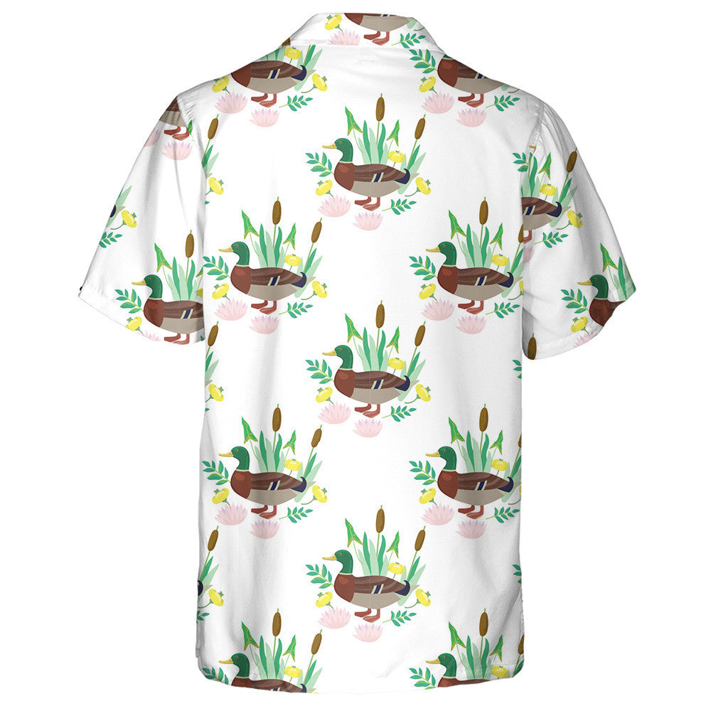 Hand Drawn Cute Duck And Plants Hawaiian Shirt, Hawaiian For Gift