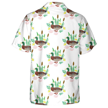 Hand Drawn Cute Duck And Plants Hawaiian Shirt, Hawaiian For Gift