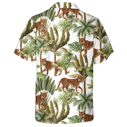 Exotic Trees And Wild Leopard On White Background Hawaiian Shirt, Hawaiian Shirt Gift, Christmas Gift