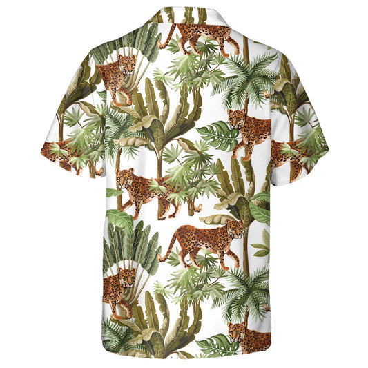 Exotic Trees And Wild Leopard On White Background Hawaiian Shirt, Hawaiian Shirt Gift, Christmas Gift