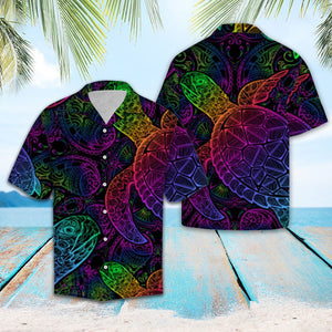 Awesome Sea Turtle Neon Pattern Hawaiian Shirt, Hawaiian For Gift