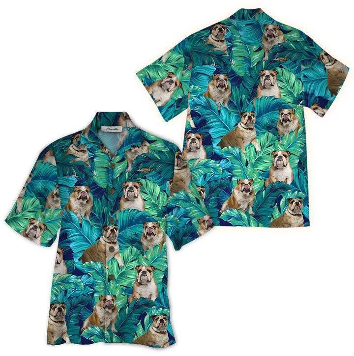 England Bulldog Tropical Background Design Hawaiian Shirt,Hawaiian Shirt Gift, Christmas Gift