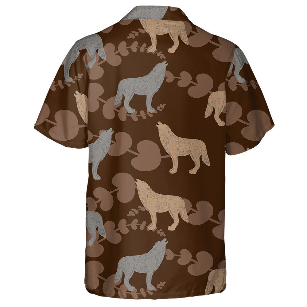 Cartoon Style Beige And Grey Wolfs Hawaiian Shirt, Hawaiian For Gift