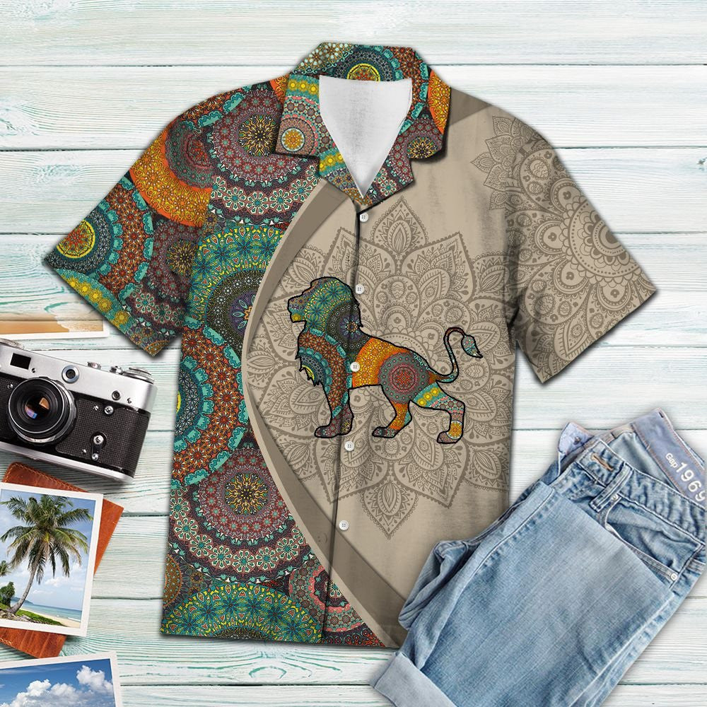 Bohemian Lion With Mandala Flowers Hawaiian Shirt, Hawaiian For Gift
