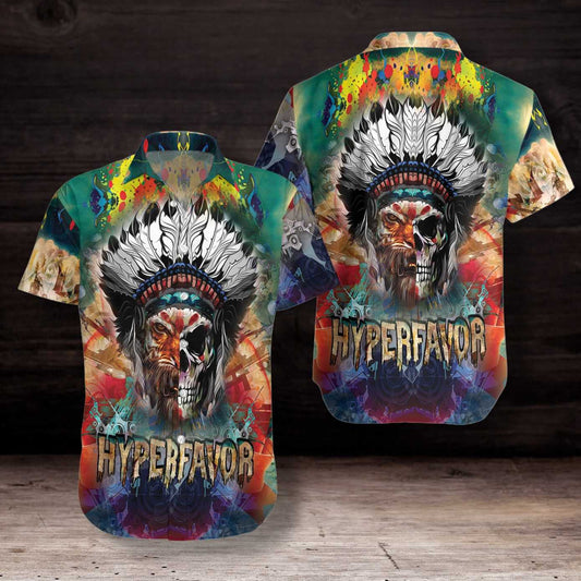 Tiger Indian Skull Colorful Background Hawaiian Shirt,Hawaiian Shirt Gift, Christmas Gift