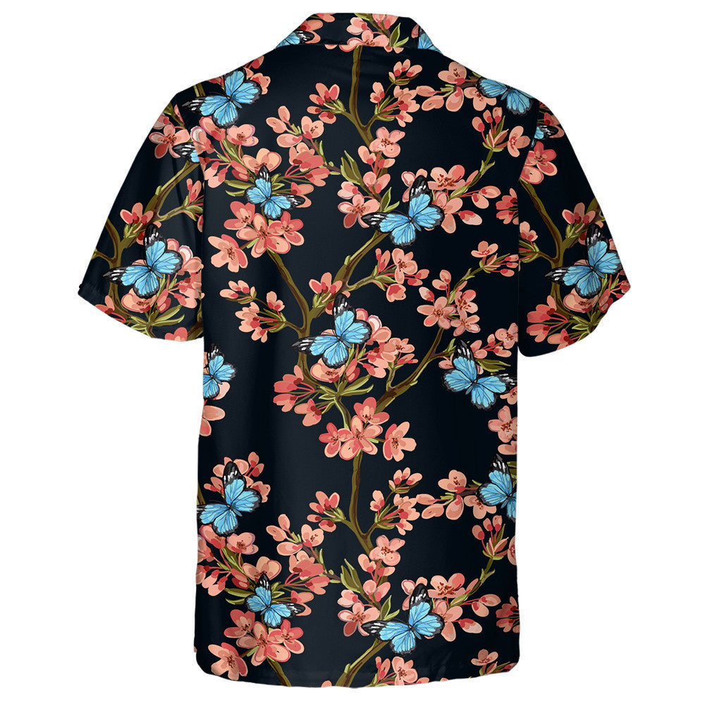 Butterflies With Tropical Japanese Flowers Spring Hawaiian Shirt, Hawaiian For Gift