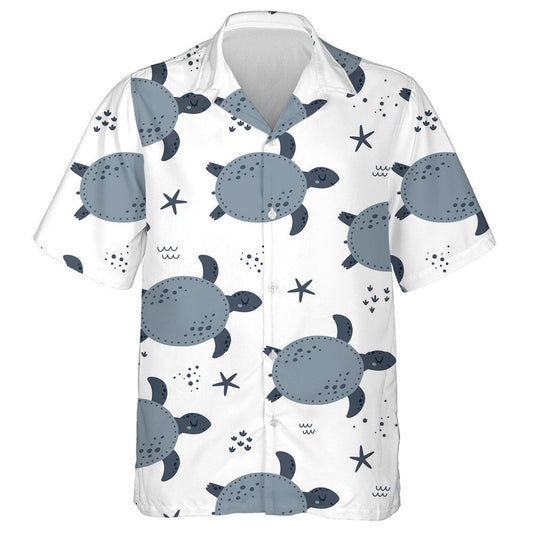 Ocean World Collection Turtles And Stars On White Hawaiian Shirt, Hawaiian Shirt Gift, Christmas Gift
