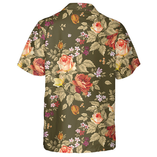 Watercolor Orange Rose Branch Colorful Flower Garden Pattern Hawaiian Shirt, Hawaiian Shirt Gift, Christmas Gift