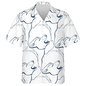 Wolf Animal Art Line On White Hawaiian Shirt, Hwaiian For Gift