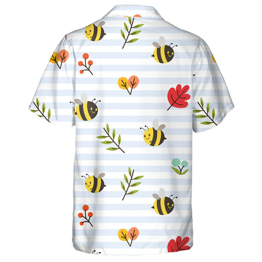 Leaves And Cute Bee On The Blue Line Hawaiian Shirt, Hawaiian Shirt Gift, Christmas Gift