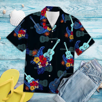 Tropical Flower Guitar Just For You Pattern Hawaiian Shirt, Hawaiian Shirt Gift, Christmas Gift