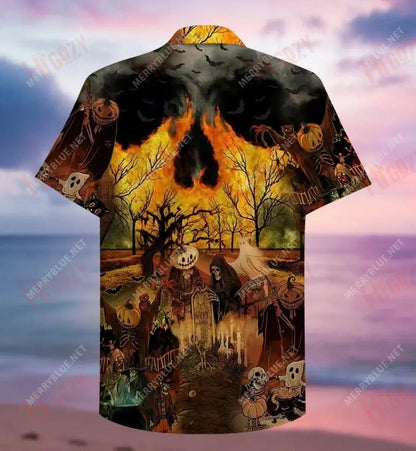 Halloween Party Unisex Short Hawaiian Shirt Vacation Short Sleeve Vintage Hawaiian Shirts Hawaiian Shirt Pattern, Hawaiian Shirt Gift, Christmas Gift