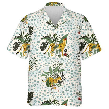Tropical Wild Jungle Leopard In Different Poses Hawaiian Shirt, Hawaiian Shirt Gift, Christmas Gift