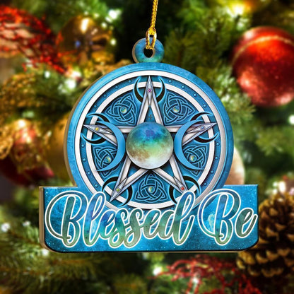 Blue Celtic Pentacle Blessed Be Wicca Ornament, Christmas Ornament Gift, Christmas Gift, Christmas Decoration