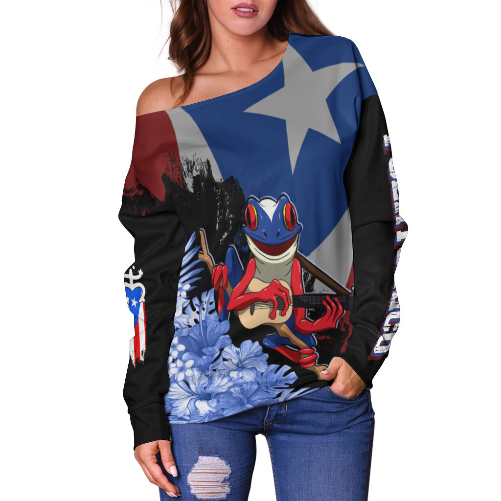 Puerto Rico Off Shoulder Sweater Soy De Aqui Como El Coqui, Christmas Gift, Gift Christmas 2024