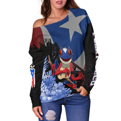 Puerto Rico Off Shoulder Sweater Soy De Aqui Como El Coqui, Christmas Gift, Gift Christmas 2024