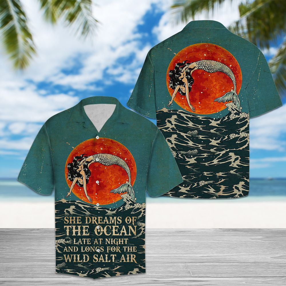 Red Moon Mermaid Dream Of The Ocean Pattern Hawaiian Shirt, Hawaiian Shirt Gift, Christmas Gift