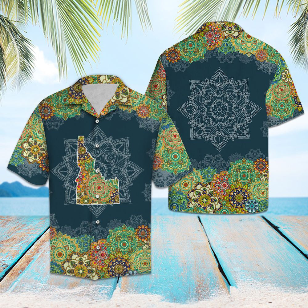 Idaho Map With Floral Mandala Flowers Design Hawaiian Shirt, Hawaiian Shirt Gift, Christmas Gift