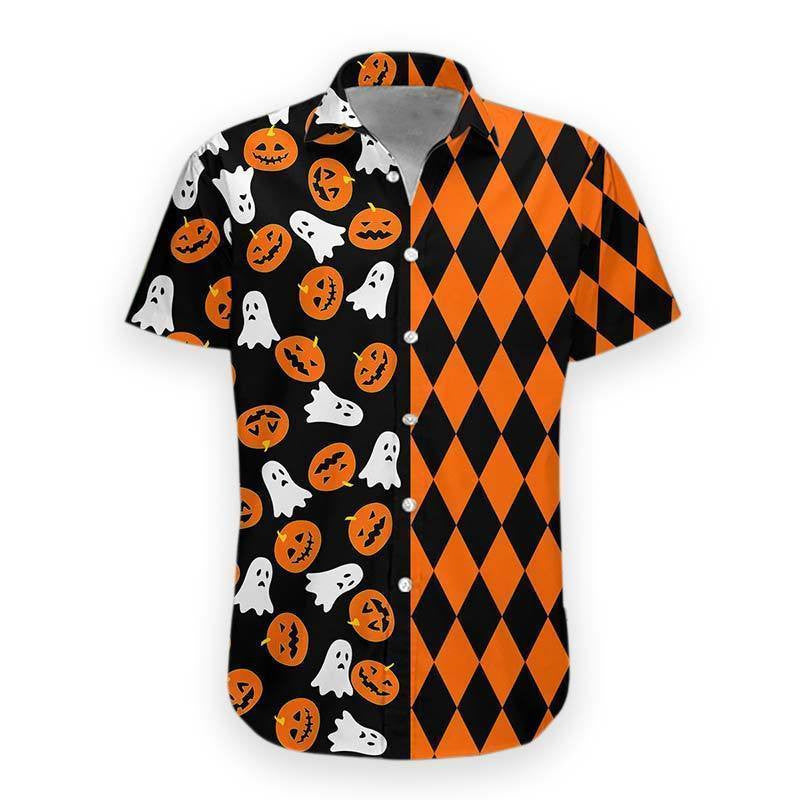 Geometric Pumpkin Halloween Crazy Ornamental Hawaiian Shirt,Hawaiian Shirt Gift, Christmas Gift