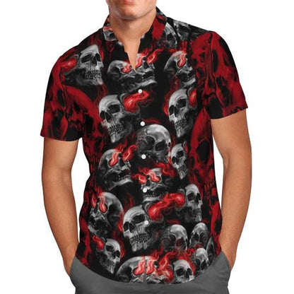 White And Red Skull Smoke Repeated Pattern Hawaiian Shirt, Hawaiian Shirt Gift, Christmas Gift