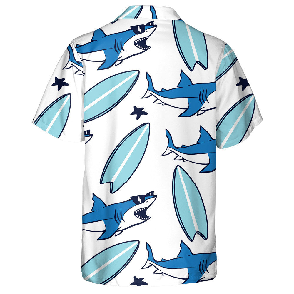 Cool Shark And Surfboard Drawing White Theme Design Hawaiian Shirt, Hawaiian Shirt Gift, Christmas Gift