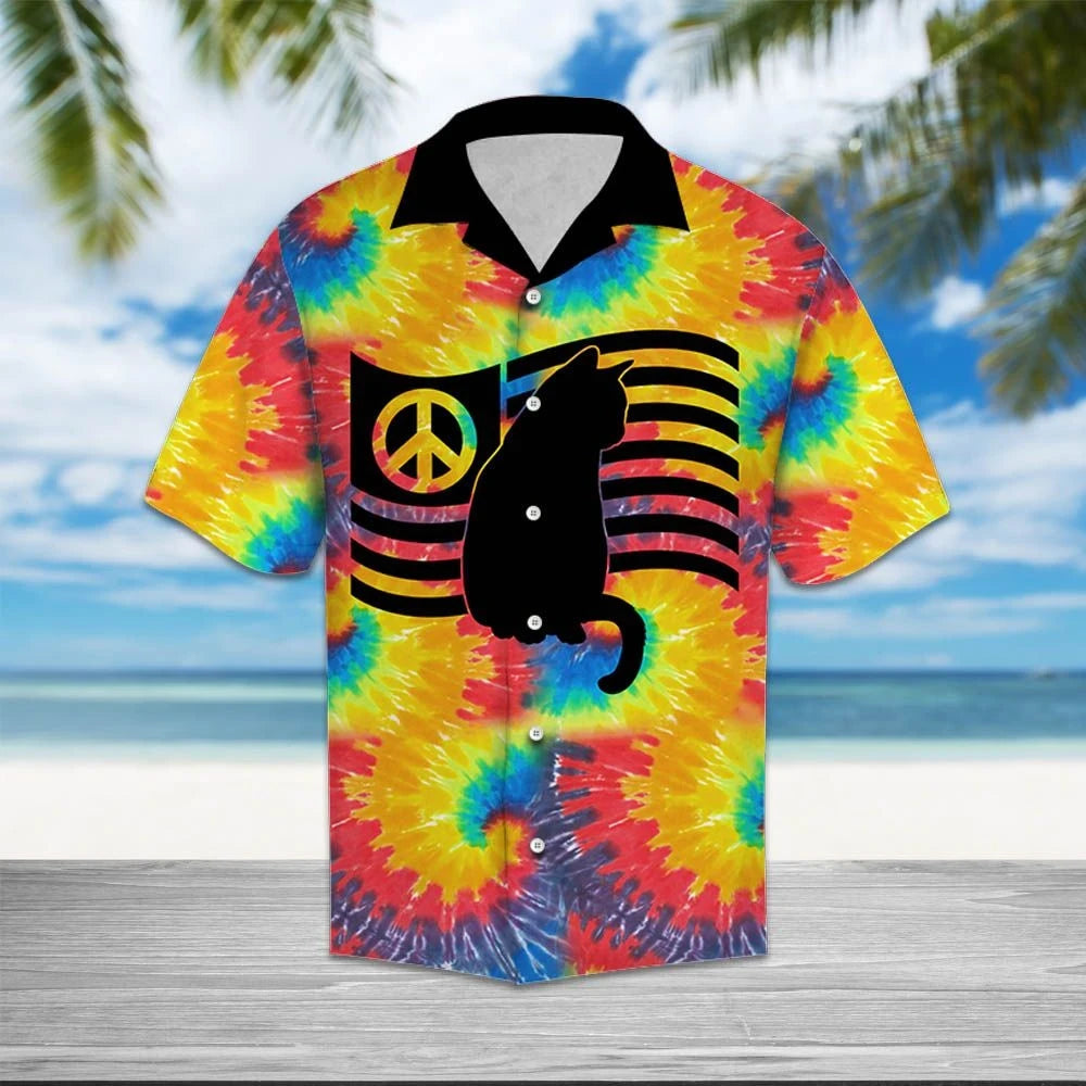 Black Cat Humankind Be Both Tie Dye Pattern Hawaiian Shirt, Hawaiian Shirt Gift, Christmas Gift