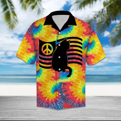 Black Cat Humankind Be Both Tie Dye Pattern Hawaiian Shirt, Hawaiian Shirt Gift, Christmas Gift