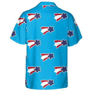 USA Shooting Stars And Stripes Pattern On Blue Background Hawaiian Shirt, Hawaiian Shirt Gift, Christmas Gift