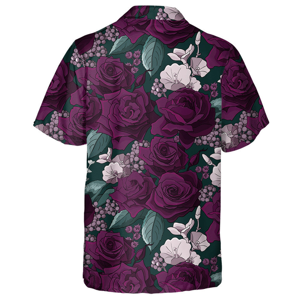 Dark Purple Rose Abstract Flower Hand Drawn Pattern Hawaiian Shirt, Hawaiian Shirt Gift, Christmas Gift