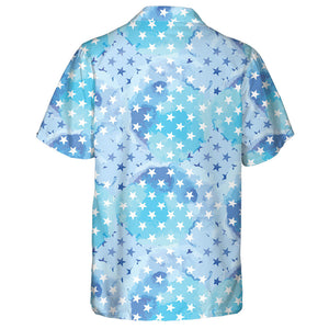 Abstract Watercolor Starry Stars In Blue Texture Hawaiian Shirt, Hawaiian Shirt Gift, Christmas Gift