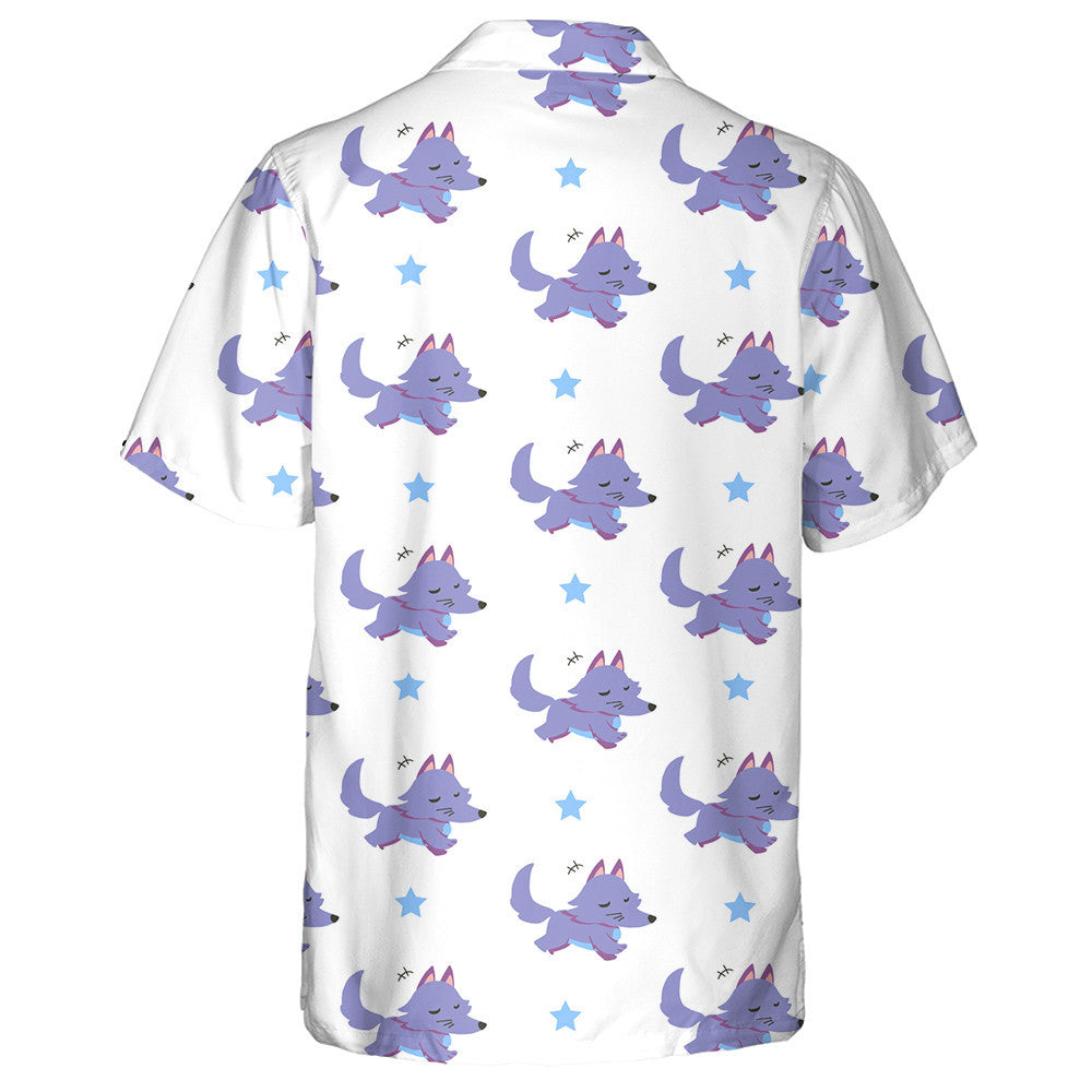 Running Cute Wolf Cartoon In White Background Hawaiian Shirt, Hawaiian Shirt Gift, Christmas Gift