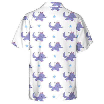 Running Cute Wolf Cartoon In White Background Hawaiian Shirt, Hawaiian Shirt Gift, Christmas Gift