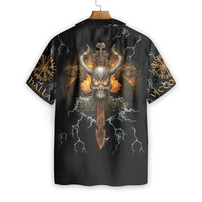 Viking Skull Thunder Power On Black Design Hawaiian Shirt, Hawaiian Shirt Gift, Christmas Gift