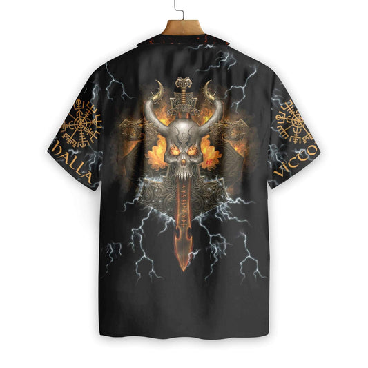 Viking Skull Thunder Power On Black Design Hawaiian Shirt, Hawaiian Shirt Gift, Christmas Gift