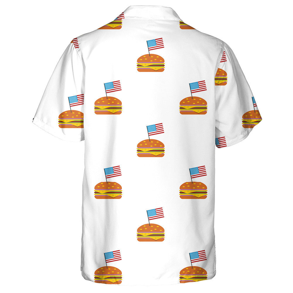 Delicious Cheese Hamburger With Mini American Flag Pattern Hawaiian Shirt, Hawaiian Shirt Gift, Christmas Gift