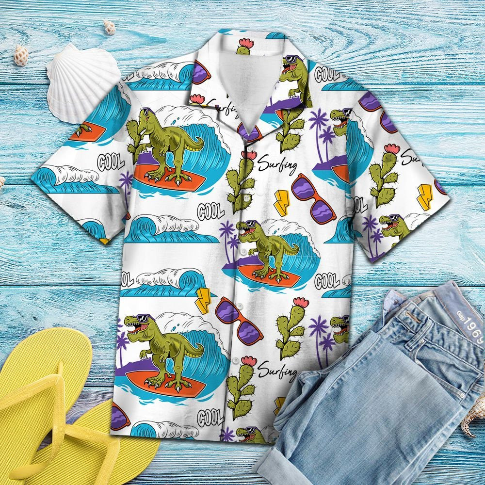 Cool T-rex Aloha Summer Vacation Pattern Hawaiian Shirt, Hawaiian Shirt Gift, Christmas Gift